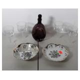 Glassware: 4 matching wine glasses, deep purple