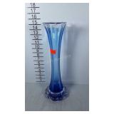 Tall blue and clear glass vase