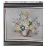 Art, framed oil on canvas still life floral,