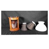 Milk glass hobnail shade, 2 small dark brown lamp