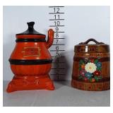 Vintage cookie jars: pot belly stove & sugar