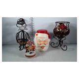 Holiday group, vintage poly Santa cookie jar,