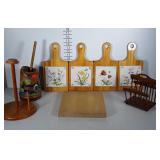 Wooden Home goods lot: cutting boards, paper