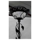 Metal floor lamp with glass shade, vine decor