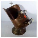 Copper and brass coal hod with delft porcelain