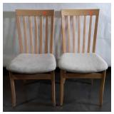 Pair of Table chairs, maple framed with fabric