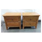 Pair of Nightstands, inlay design tops, wicker