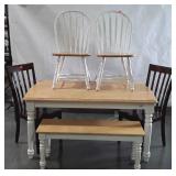 6pc Mixed Matched Table Set, 60" table maple top