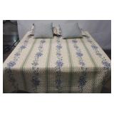 Bedding, bedspread, two pillows with shams and