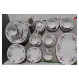 Pink floral china set, made in Poland by