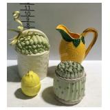 Glassware - two cookie jars, small covered jar