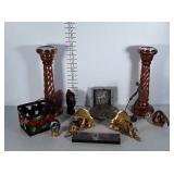 Home goods lot: candle holders, metal apple