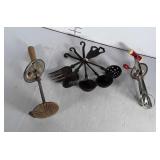 Vintage kitchen utensils: cast iron set, cream &