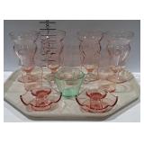 Pink depression glasses and green green sugar