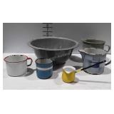 Enamel bowls, pitchers and cups