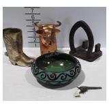 Western themed boot Vase, bookend, bull hanger,