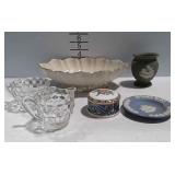 Lenox and Wedgwood decor pieces and glass creamer