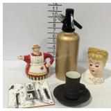 Decor- teapot, lady head figurine, Dansk tea cup