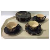 China- black and gold Asian design three teacups