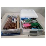 Gift wrap, bags, rolls, ribbons, in two totes