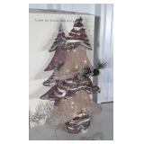 Two Light up Burlap and Rattan tree, both as one