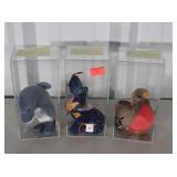 Three TY Beanie Babies in Display cases, Waves