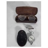Vintage Collectibles, eye glasses and case,