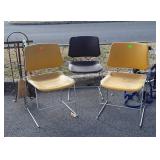 3 heavy stackable Chairs, molded poly seats