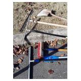 3 squeegees, broom, swifter handle, and shovel