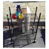Shelf and misc lot. Wire rack shelf, 3 patio