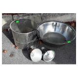Stainless Bucket, large Animal food bowl, 2 small