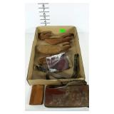 Cast iron and leather, shoe lasts, wallet