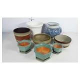Planters, including one with built in frog