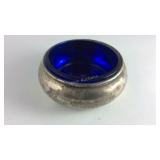 Sterling salt dip cellar with cobalt liner
