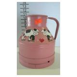 Cream pail, painted pink with cows. Country
