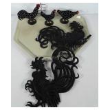 Rooster decor, two cast wall hangings and three
