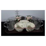 Holiday kitchenware, canisters, server and four