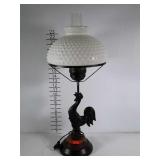 Rooster lamp with metal / wood base and hobnail