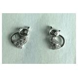 Sterling silver CZ cat earrings