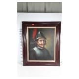 Conquistador portrait painting on canvas, framed