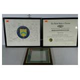 Three framed IRS certificates. One retirement card