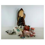 Christmas decor including two painted tin pieces.