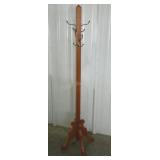 Oak coat rack with brass hooks
