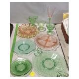 Depression glass group with divided plate,