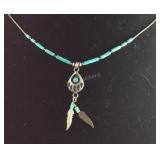 Sterling silver turquoise bear paw and feather
