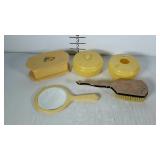 Ladies dresser pieces. Brush, mirror, trinket