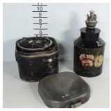 Coleman cook stove and tole painted oil lamp base
