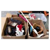 Seasonal decor, glassware, bed risers, toys,