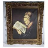 Canvas print of woman reading in large gold gilt