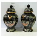 Pair of large ginger jars with lids. One does